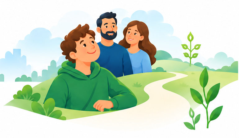 Family looking toward a brighter future