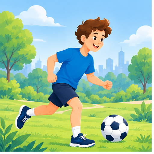 Young person playing football outdoors